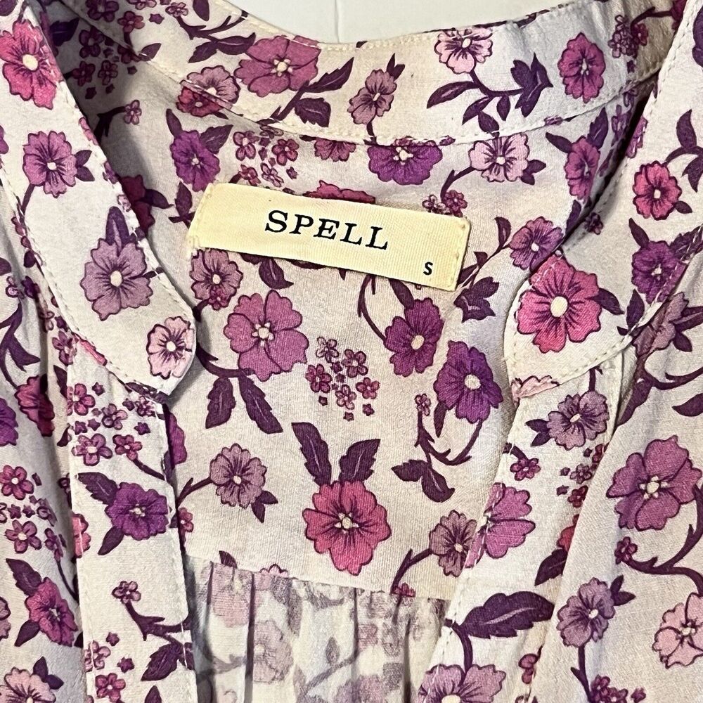 Spell Mossy Button Through Floral Gown Duster Maxi Dress Lilac Sz S - Picture 6 of 13